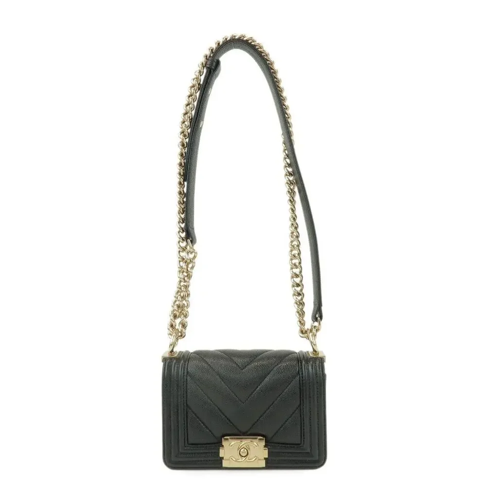 Chanel Boy Chanel Mini V Stitch Caviar Leather Flap Bag Black